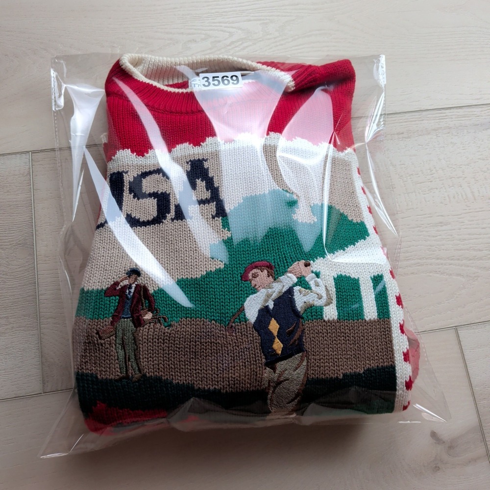 Vintage 90s‎ Cotton Traders Sweater Mens L Golf Postage Stamp Knit USA Americana - Picture 13 of 13